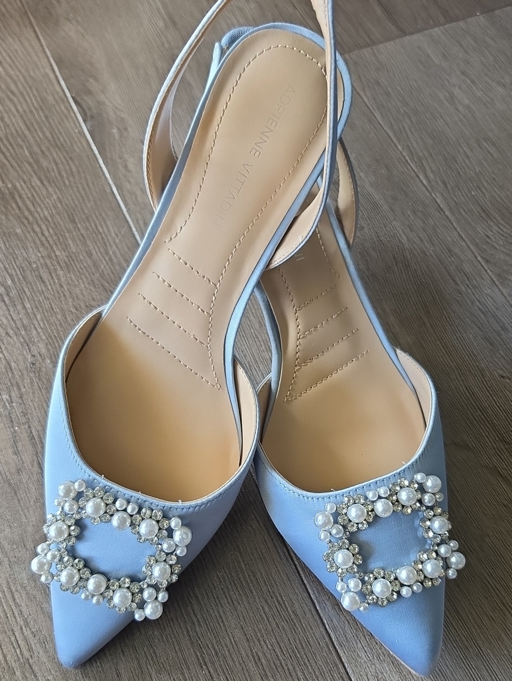Adrienne Vittadini Light Blue Pearl-Embellished Slingback Flats